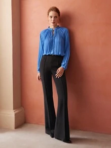 MOTF PREMIUM PLEATED TIE-NECK BLOUSE - Blue - View 8