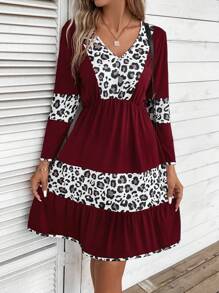 SHEIN LUNE Vestido con estampado de leopardo bajo con fruncido - Multicolor - Ver 1
