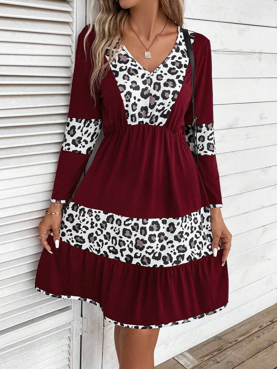 SHEIN LUNE Vestido con estampado de leopardo bajo con fruncido - Multicolor - Ver 1