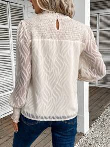 SHEIN Frenchy Frill Trim Lantern Sleeve Blouse - Apricot - View 2