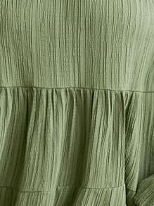 SHEIN LUNE Đường viền lỗ khóa Tay áo lồng đèn Xù Hoa Sen áo choàng Áo - màu xanh lá - Xem 7