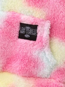 SHEIN 女小童紮染字母貼布袋鼠口袋毛絨帽衫