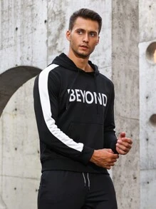 Gym Rark Sudadera deportiva para hombres con gráfico de letras, costuras laterales de contraste y cordón ajustable - Negro - Ver 6