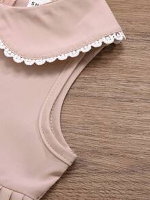 SHEIN 女嬰彼得潘領蕾絲細節百褶下擺洋裝 - 粉色 - 查看 3