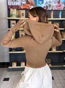 SHEIN EZwear Đồ họa Khẩu hiệu Tay Raglan Dây rút Hoodie - màu nâu - Xem 2