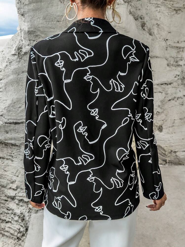Abstract Figure Graphic Single Button Blazer