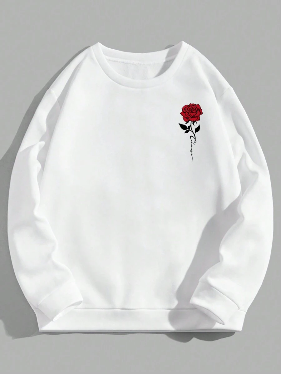 RueChic Sudadera con estampado floral para hombres en otoño e invierno