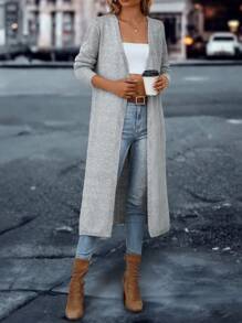 SHEIN LUNE Cárdigan de plumero con parte delantera abierta largo - Gris Claro - Ver 6