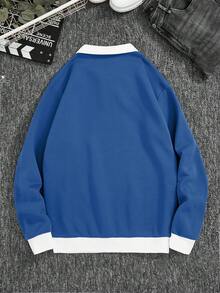 Aesthetic Post 男士寬鬆款立領運動衫,帶字母圖案和對比色飾邊 - 藍白色 - 查看 2