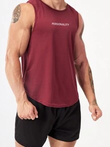Manfinity Athleisure Camiseta deportiva sin mangas con gráfico de letras para hombre, camiseta de entrenamiento - Burdeos - Ver 3