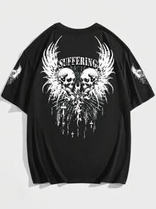 ROMWE MEN Goth Guys Skull & Letter Graphic Tee - Black - View 1