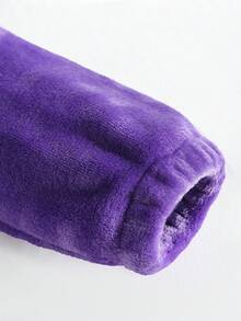 SHEIN Cô gái Tween Thêu Chữ Cổ áo tương phản Flannel Áo chui đầu & Váy - Màu tím  Violet - Xem 4