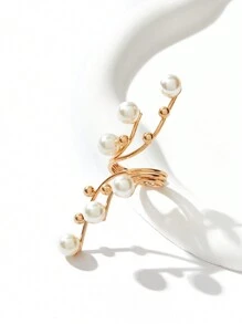 SHEIN Belle Anillo de perlas falsas - Amarillo Oro - Ver 2