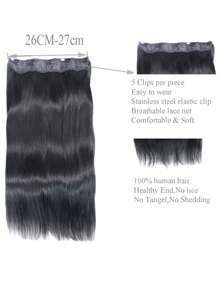 1pc Straight Natural Black Virgin Human Hair Top Hairpiece Clip-In Hair Extension Weft Hair Extension Clip Ins Hair Extensions - Natural Black - View 4