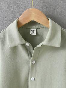 Chàng trai trẻ Chất rắn Nút phía trước Áo sơ mi & Quần Without Tee - màu xanh lá - Xem 6
