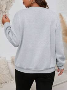 SHEIN EZwear Plus Pumpkin Print Drop Shoulder Sweatshirt - Grey - View 2