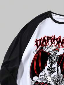 ROMWE MEN Goth Nam In Đầu lâu Raglan Tay áo dài Áo thun - Đen và trắng - Xem 7