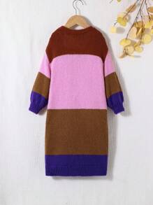 SHEIN Young Girl Color Block Drop Shoulder Duster Cardigan Without Belted and Sweater