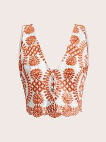 SHEIN MOD Top crop con bordado floral - Café integral - Ver 1