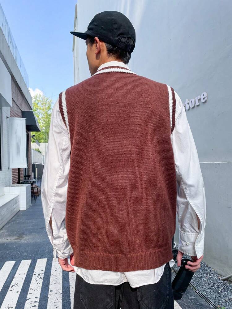 Men Letter Graphic Contrast Trim Sweater Vest