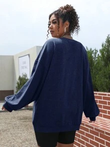 SHEIN EZwear 大碼日月圖案落肩袖運動衫 - 藏蓝色 - 查看 2