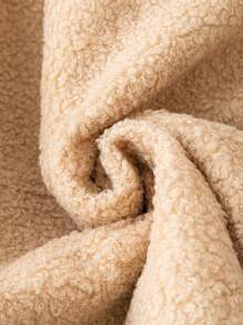 SHEIN LUNE Plus Size Solid Hooded Teddy Sweatshirt Pullover Fall Sweatshirt - Khaki - View 5