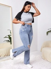 SHEIN EZwear Quần Denim kích thước lớn - Màu xanh lam - Xem 5