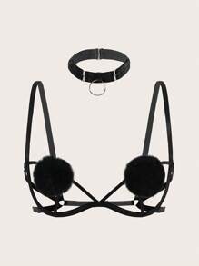 SHEIN Cut-out Pom Pom Decor Bra With Choker