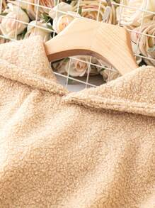 SHEIN LUNE Plus Size Solid Hooded Teddy Sweatshirt Pullover Fall Sweatshirt - Khaki - View 3