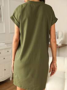 SHEIN LUNE Dual Pocket Batwing Sleeve Tunic Dress - Army Green - View 2