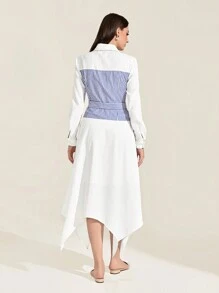 Mulvari Striped Print Asymmetrical Hem 2 In 1 Dress - White - View 5