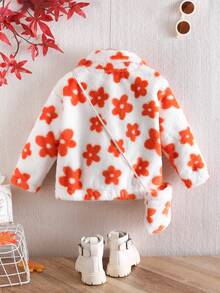 SHEIN Young Girl 1pc Floral Pattern Zipper Front Teddy Coat - White - View 2