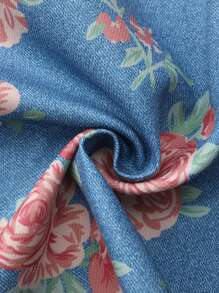 SHEIN Young Girl Floral Print Zip Up Jacket - Blue - View 3