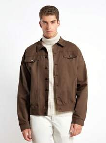 SHEIN Cottnline Men Flap Detail Drop Shoulder Jacket - Khaki - View 3