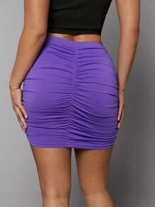 SHEIN BAE Sólido Tubo Saia Bodycon - Roxa - Ver 2