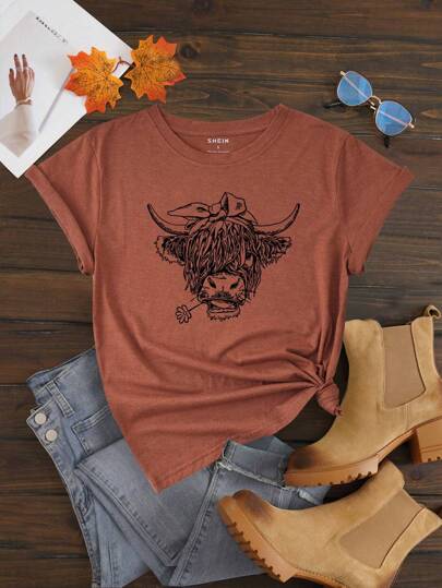 INAWLY Figure Graphic Tee Graphic Tees Women Tops