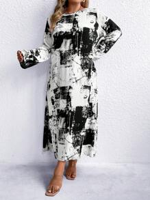 SHEIN LUNE Hơn In chắp vá Váy chữ A - Nhiều màu - Xem 6