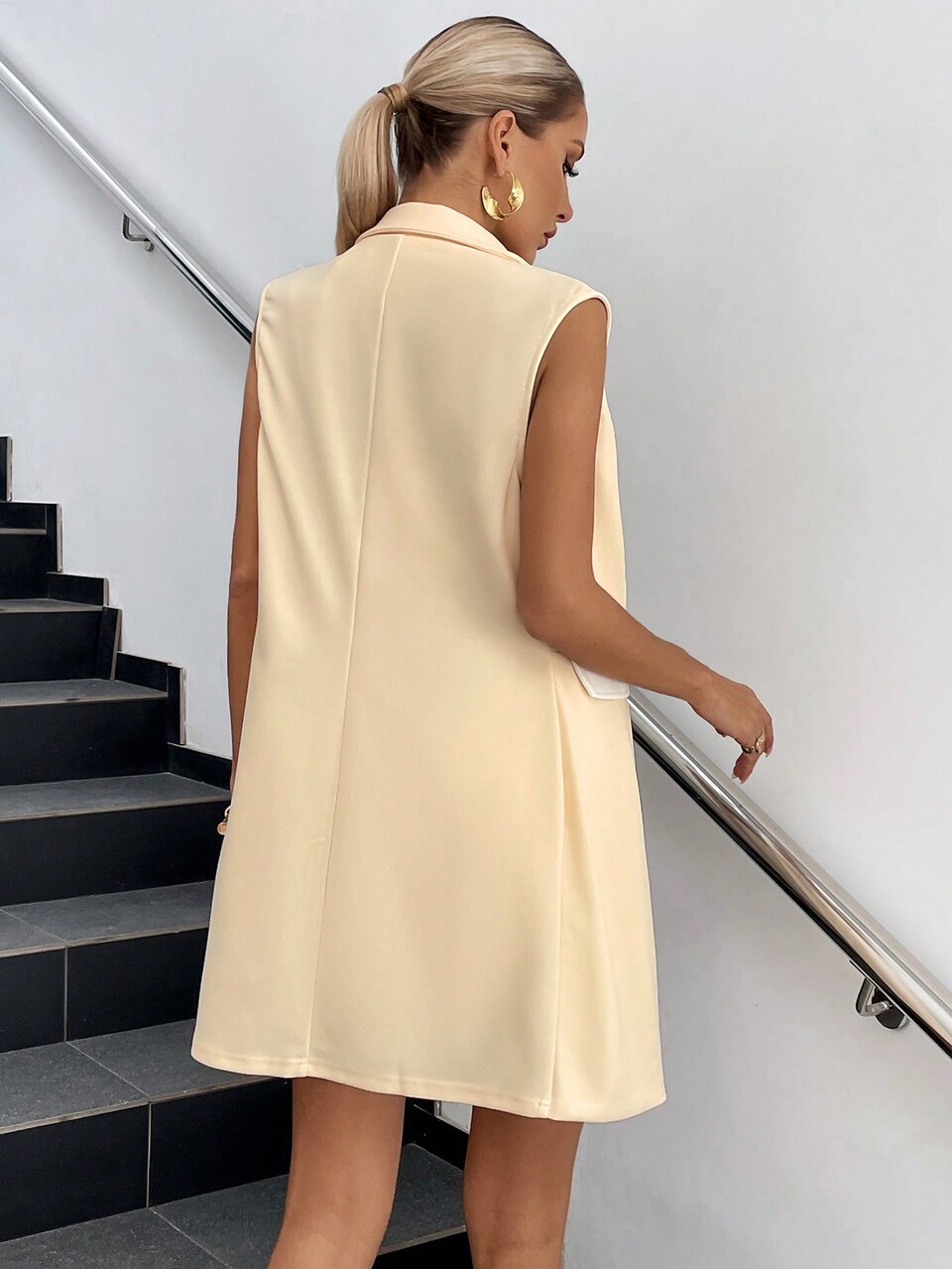 Lapel Neck Button Front Vest Blazer Dress