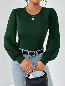 SHEIN Essnce Body unicolor de manga farol - Verde Oscuro - Ver 3