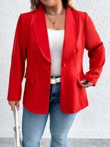 Calvaya Plus Shawl Collar Single Button Blazer Fall Cloth For Women - Red - View 3