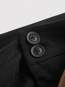 SHEIN MOD 纯色腰部褶皱直腿黑色西裤（配腰带） - 黑色 - 查看 3