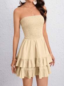 Soleia 荷葉邊抹胸洋裝 - 卡其色 - 查看 3