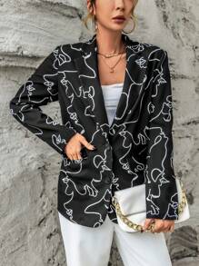 SHEIN Privé Blazer con estampado de figura abstracta con botón - Multicolor - Ver 1