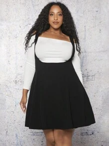 SHEIN CURVE+ Plus Solid Overall Dress Without Tee - Black - View 1