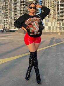 SHEIN SXY 蝙蝠和字母下垂肩保暖衬里圓領毛衣 - 黑色 - 查看 1