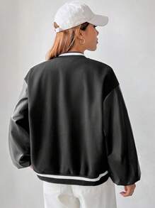 SHEIN EZwear Đồ họa Chữ cái Sọc trang trí Thả vai Áo khoác Không có Áo ba lỗ - màu đen - Xem 3