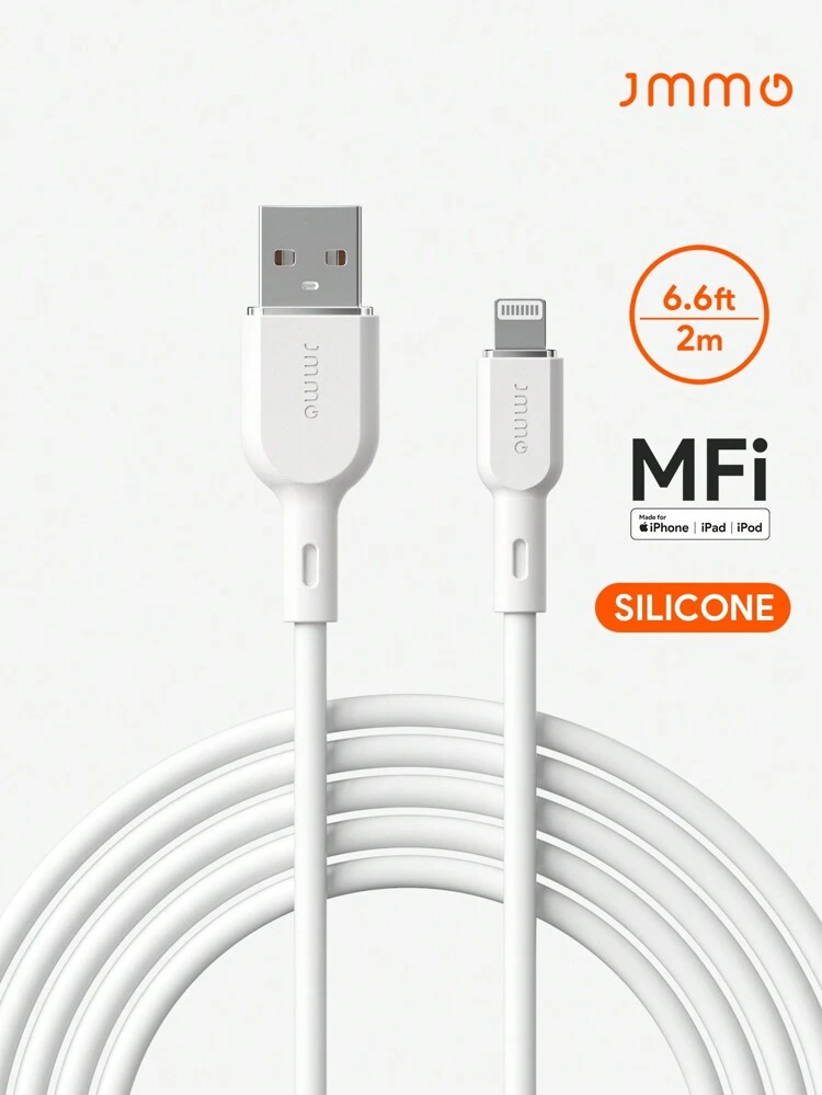 JMMO 1PC Silicone USB-A To Lightning Cable,USB To Lightning Cable Cord 6.6FT/2M [ MFi Certified]