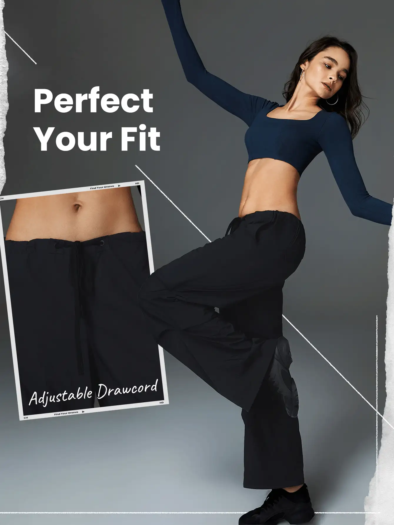 GLOWMODE Woven All-Day Low-Rise Drawstring Pocket Parachute Pants - Black - View 4