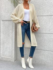 SHEIN Unity 休閒純色女士開襟衫 - 米色 - 查看 6