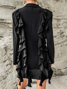 SHEIN Privé Solid Ruffle Trim Blazer - Black - View 2